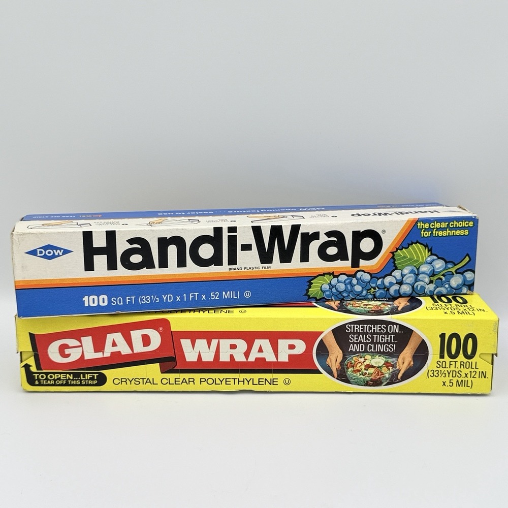 VTG 1970s NOS Glad Wrap Dow Handi-Wrap Plastic Film 100 Sq Ft Kitchen Prop Lot